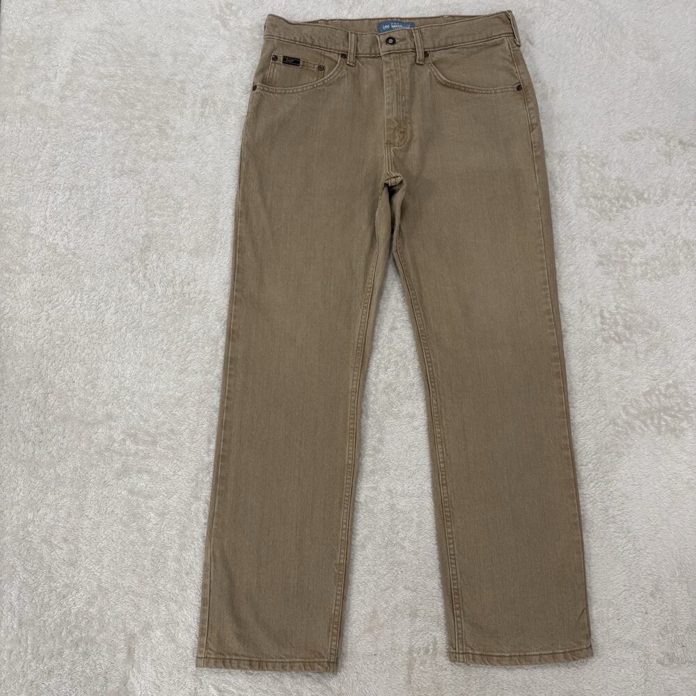 Lee Premium Select Jeans Mens 34x30 Tan Classic Fit Straight Leg Stretch Denim